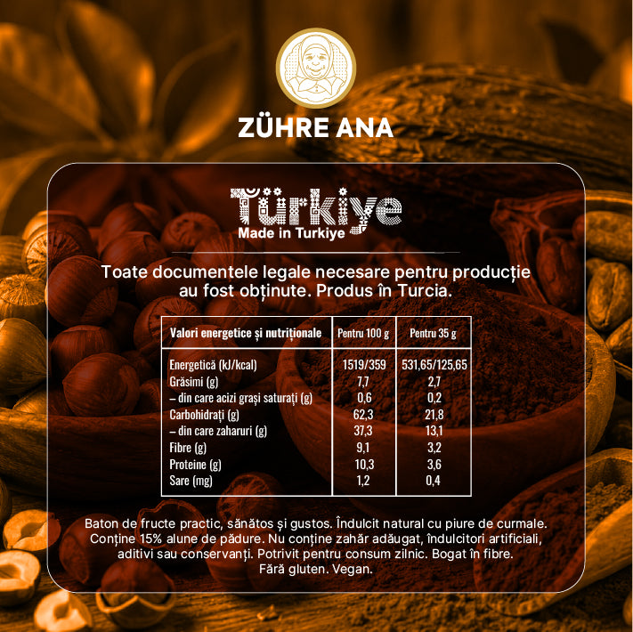 Bară cu Fructe, Cacao și Alune  35 gr x 12 bucăți