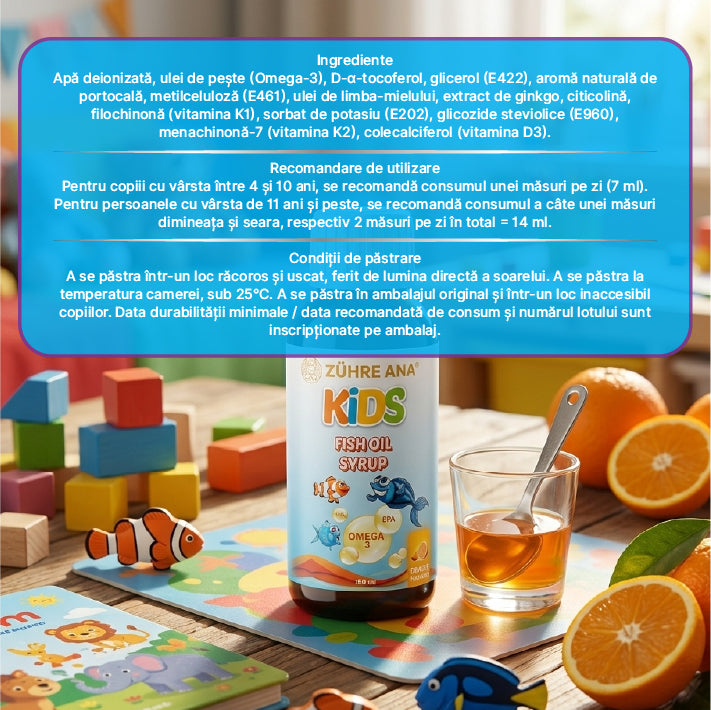 Kids Sirop cu Ulei de Pește Omega 3 cu Vitamine și Aromă de Portocale 150 ml