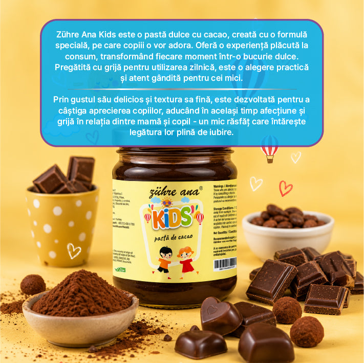 Zuhre Ana Kids – Pastă de Cacao pentru Copii, 240 gr cu Vitamina C, Zinc și Calciu – Fără conservanți
