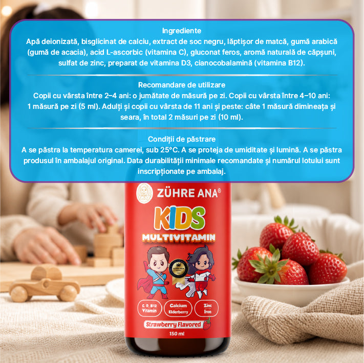 Sirop Multivitaminic pentru Copii cu Aromă de Căpșuni 150 ml