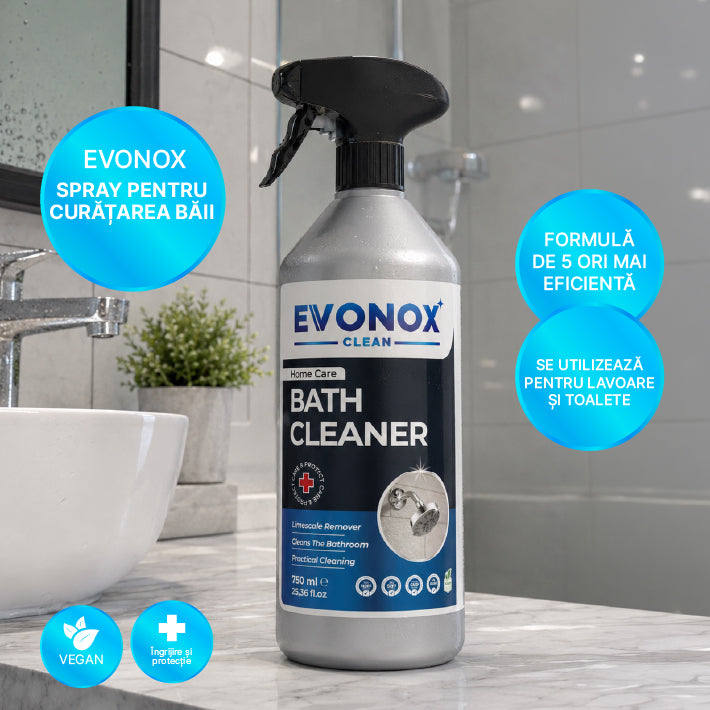 Evonox Clean Soluție de curățare și îndepărtare a calcarului pentru baie ultra-puternică, spray cu aromă de ocean, 750 ml