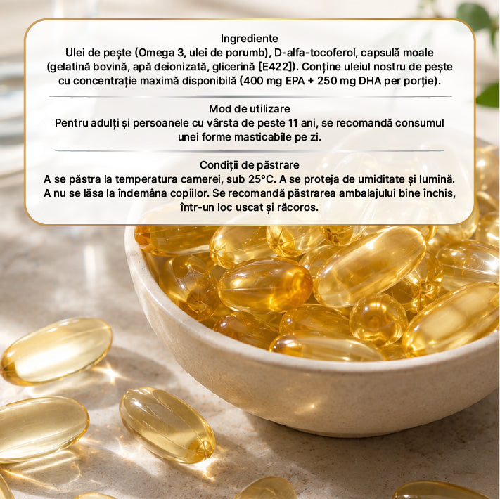Omega 3 Ulei de Pește 1300 mg – 200 Capsule Masticabile