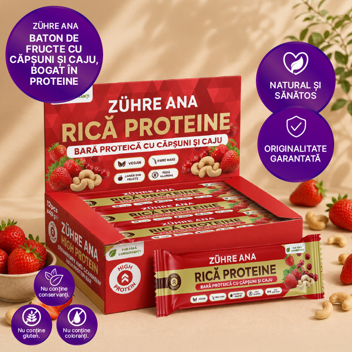 Bară Proteică cu Căpșuni și Caju 40 gr x 12 bucăți