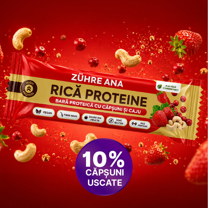 Bară Proteică cu Căpșuni și Caju 40 gr x 12 bucăți