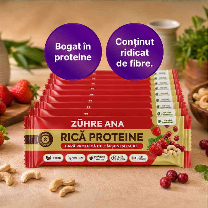Bară Proteică cu Căpșuni și Caju 40 gr x 12 bucăți